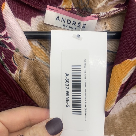 Andree by Unit top sz S, cowl-neck, wine floral - Picture 2 of 5